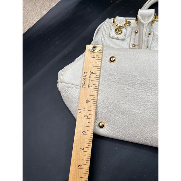 Emma Fox White Pebbled Leather Satchel Bag With Floral Lining Gold Hardware & Re - Picture 8 of 10